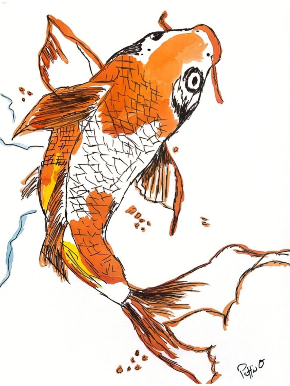 Koi Fish Wall Art Original Watercolor Painting 11x14 Gallery Paper Expressive Li